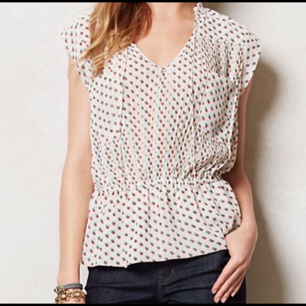 Anthropologie Isani dotted chiffon peplum top